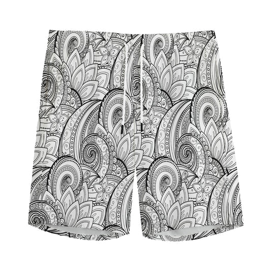 Zentangle Flower Pattern Print Men's Sports Shorts