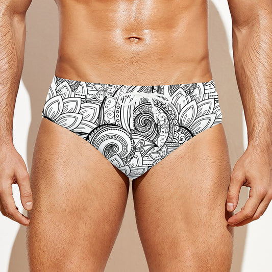 Zentangle Flower Pattern Print Men's Swim Briefs