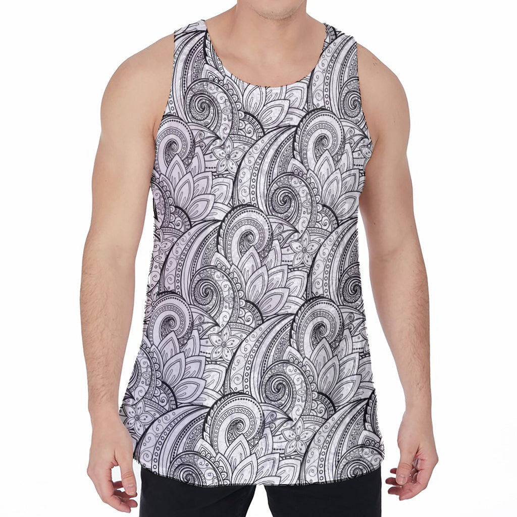 Zentangle Flower Pattern Print Men's Velvet Tank Top