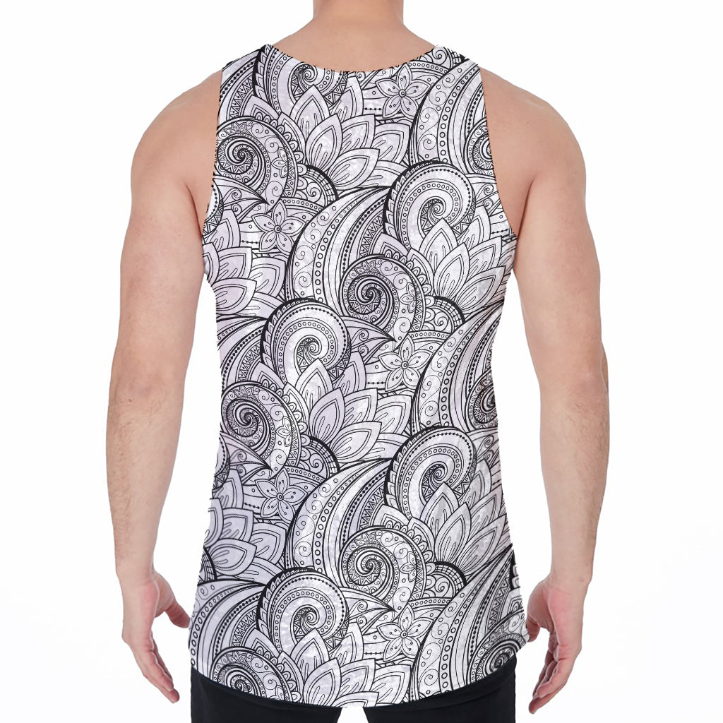 Zentangle Flower Pattern Print Men's Velvet Tank Top