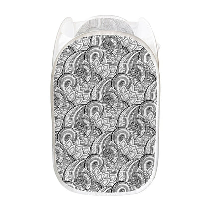 Zentangle Flower Pattern Print Mesh Laundry Hamper