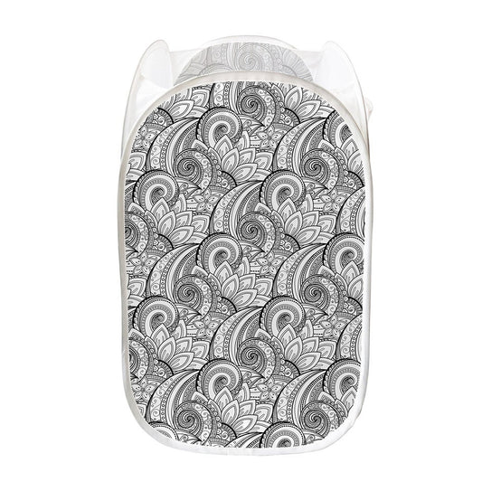 Zentangle Flower Pattern Print Mesh Laundry Hamper
