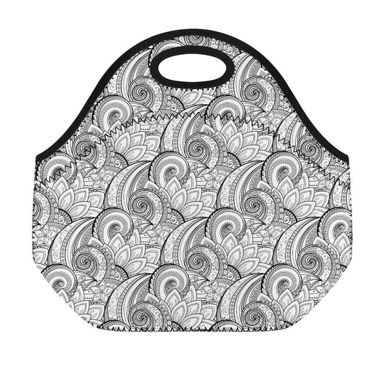 Zentangle Flower Pattern Print Neoprene Lunch Bag