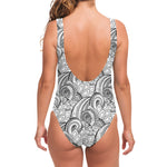 Zentangle Flower Pattern Print One Piece Swimsuit