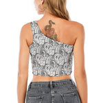 Zentangle Flower Pattern Print One Shoulder Crop Top