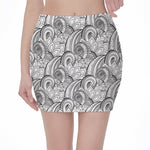 Zentangle Flower Pattern Print Pencil Mini Skirt