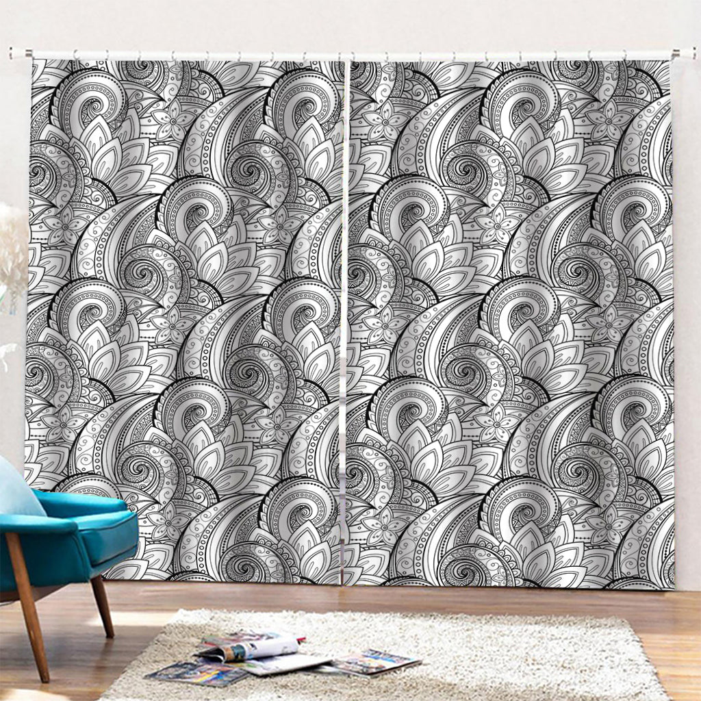 Zentangle Flower Pattern Print Pencil Pleat Curtains