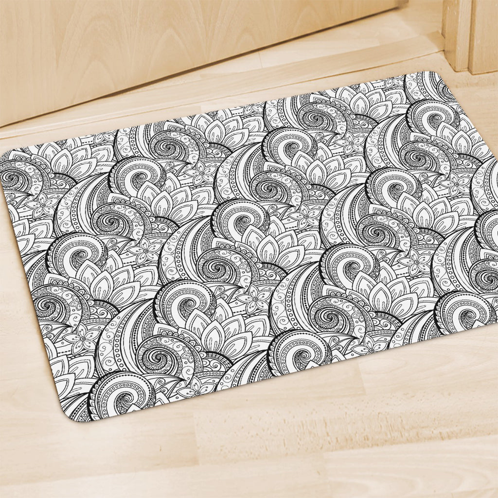 Zentangle Flower Pattern Print Polyester Doormat
