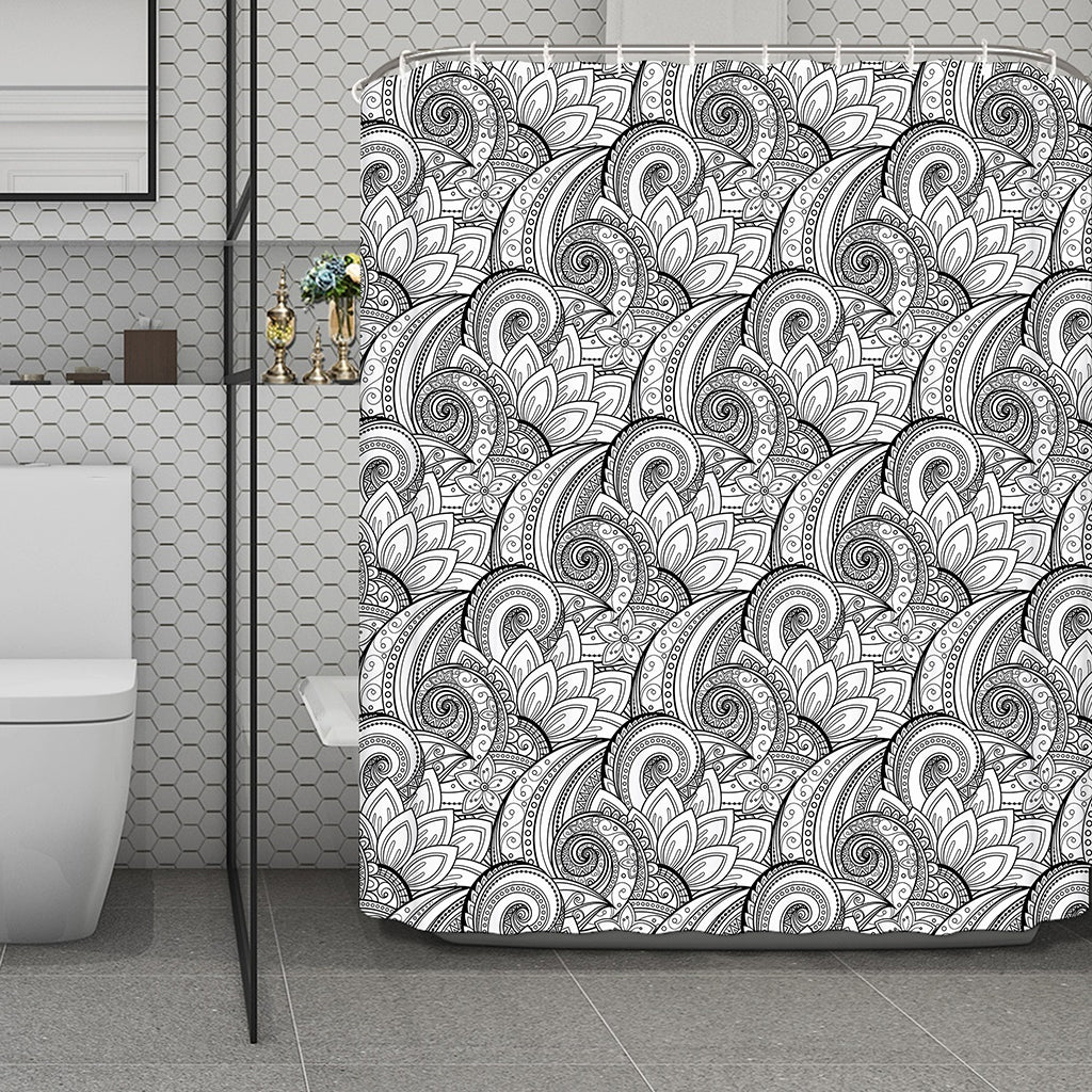 Zentangle Flower Pattern Print Polyester Shower Curtain