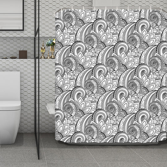 Zentangle Flower Pattern Print Polyester Shower Curtain