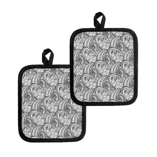 Zentangle Flower Pattern Print Pot Holders