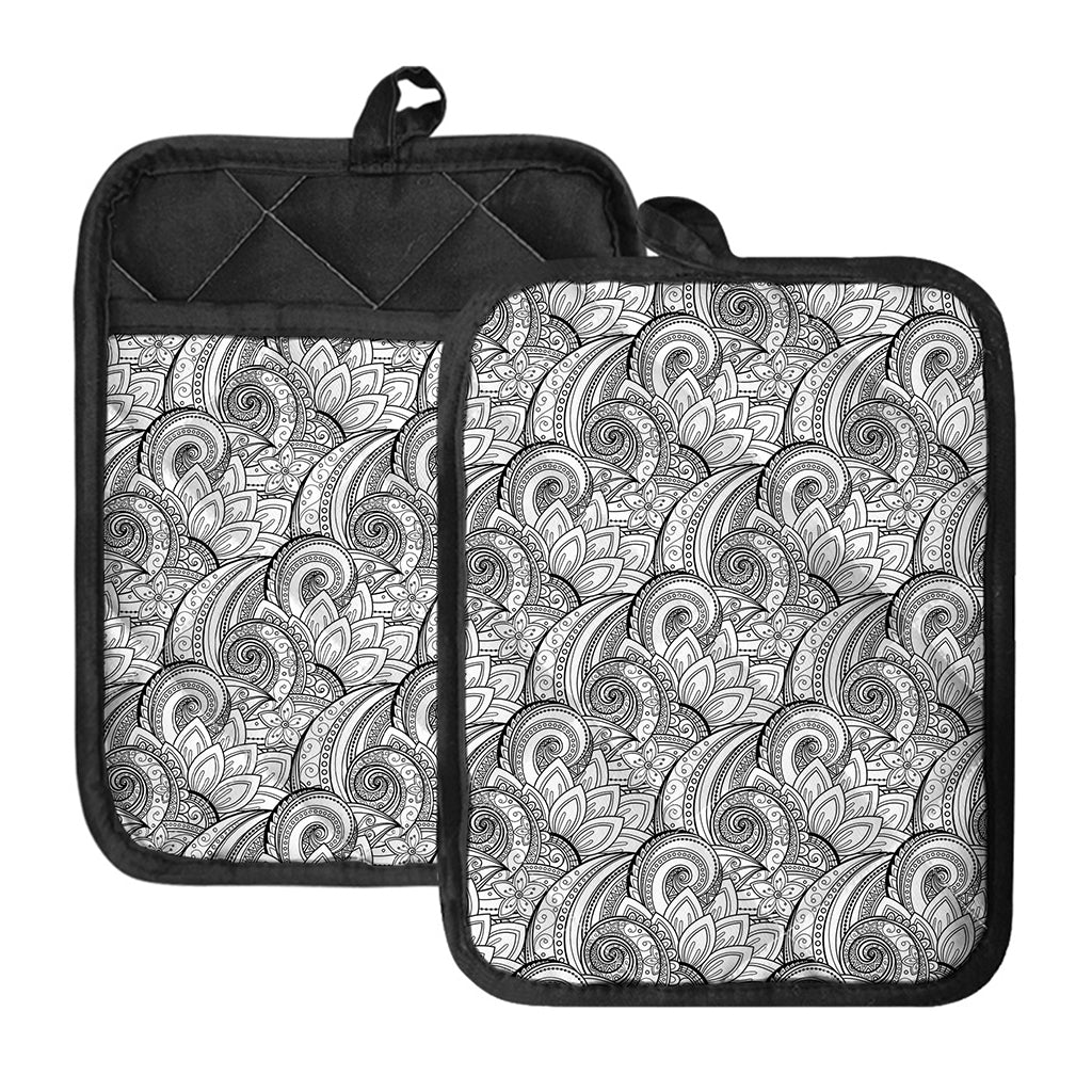 Zentangle Flower Pattern Print Pot Holders With Pocket