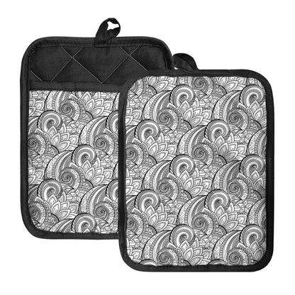 Zentangle Flower Pattern Print Pot Holders With Pocket
