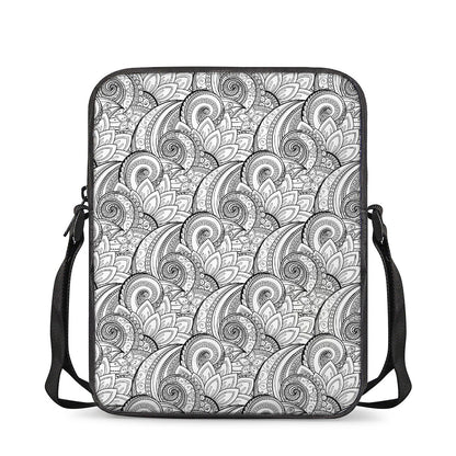 Zentangle Flower Pattern Print Rectangular Crossbody Bag