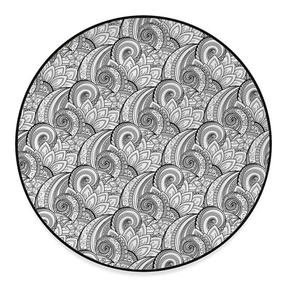 Zentangle Flower Pattern Print Round Floor Mat