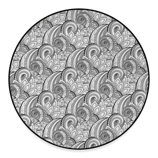 Zentangle Flower Pattern Print Round Floor Mat