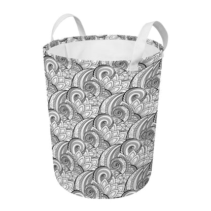 Zentangle Flower Pattern Print Round Laundry Basket