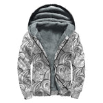 Zentangle Flower Pattern Print Sherpa Lined Zip Up Hoodie