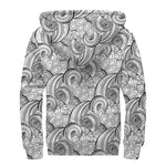Zentangle Flower Pattern Print Sherpa Lined Zip Up Hoodie