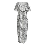 Zentangle Flower Pattern Print Short Sleeve Long Nightdress