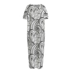 Zentangle Flower Pattern Print Short Sleeve Long Nightdress