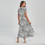 Zentangle Flower Pattern Print Short Sleeve Maxi Dress