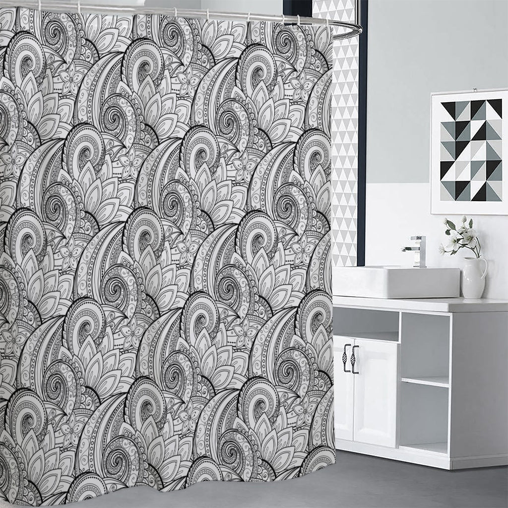 Zentangle Flower Pattern Print Shower Curtain