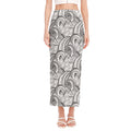 Zentangle Flower Pattern Print Side Slit Maxi Skirt