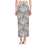 Zentangle Flower Pattern Print Side Slit Maxi Skirt