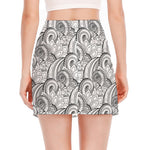 Zentangle Flower Pattern Print Side Slit Mini Skirt