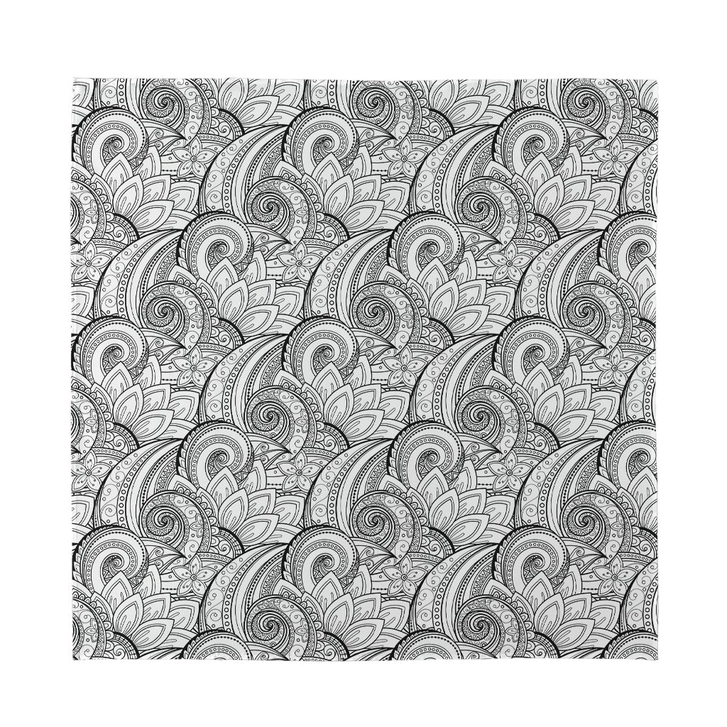 Zentangle Flower Pattern Print Silk Bandana