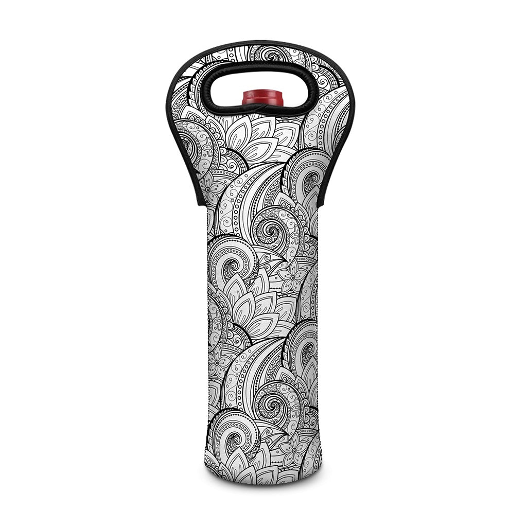 Zentangle Flower Pattern Print Single Neoprene Wine Tote