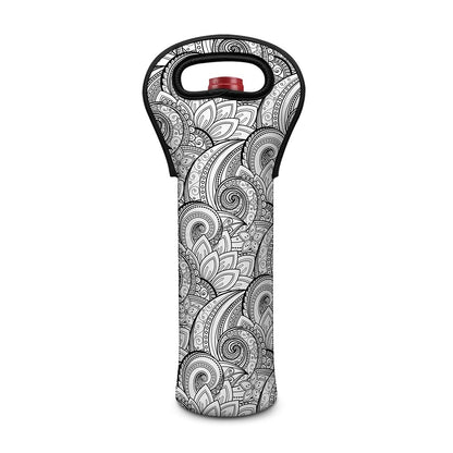 Zentangle Flower Pattern Print Single Neoprene Wine Tote
