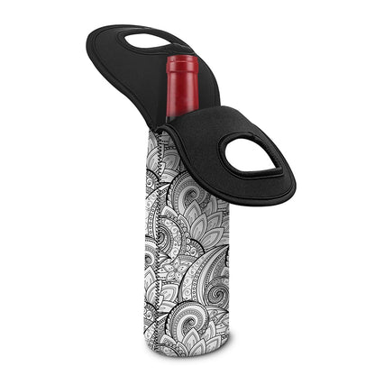 Zentangle Flower Pattern Print Single Neoprene Wine Tote