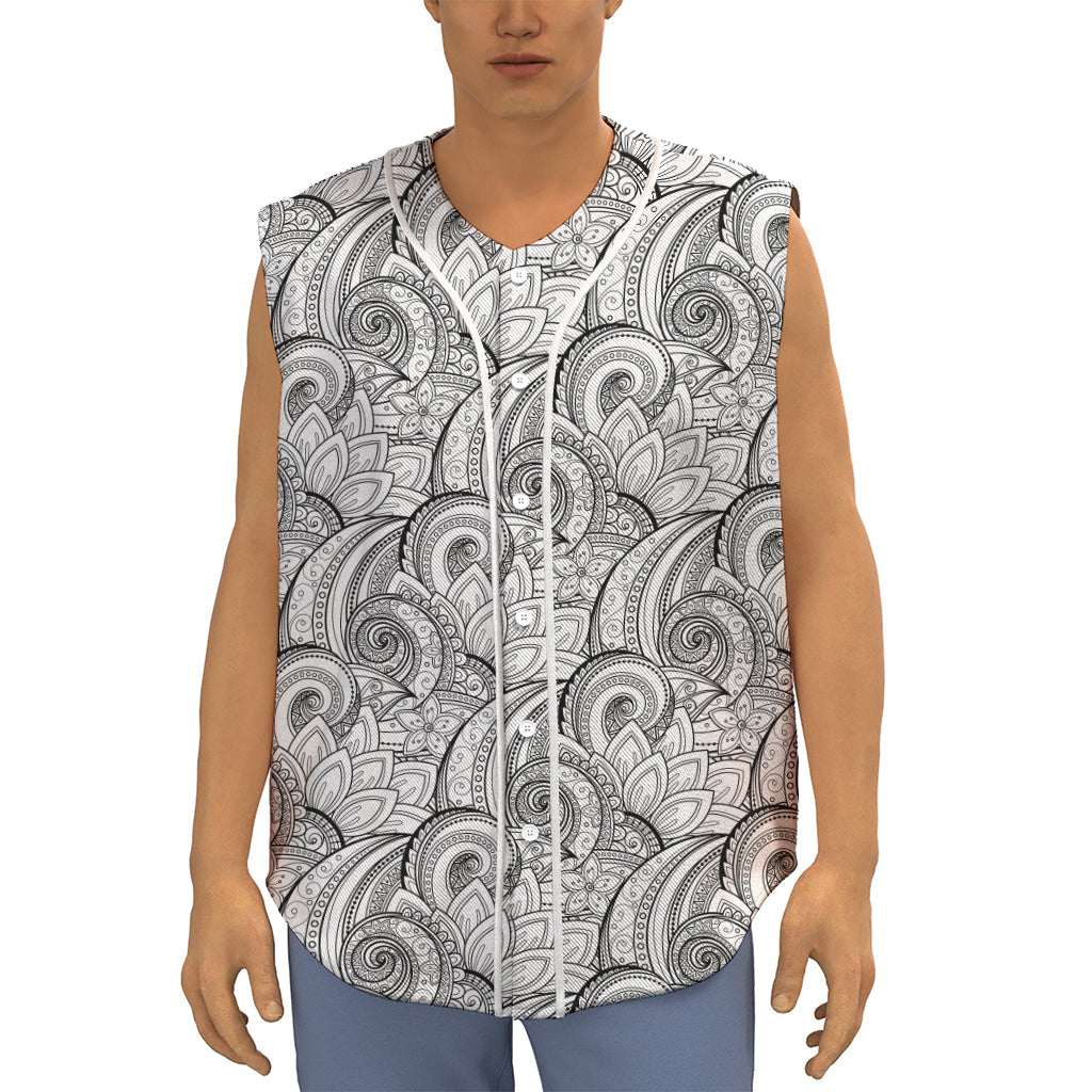 Zentangle Flower Pattern Print Sleeveless Baseball Jersey