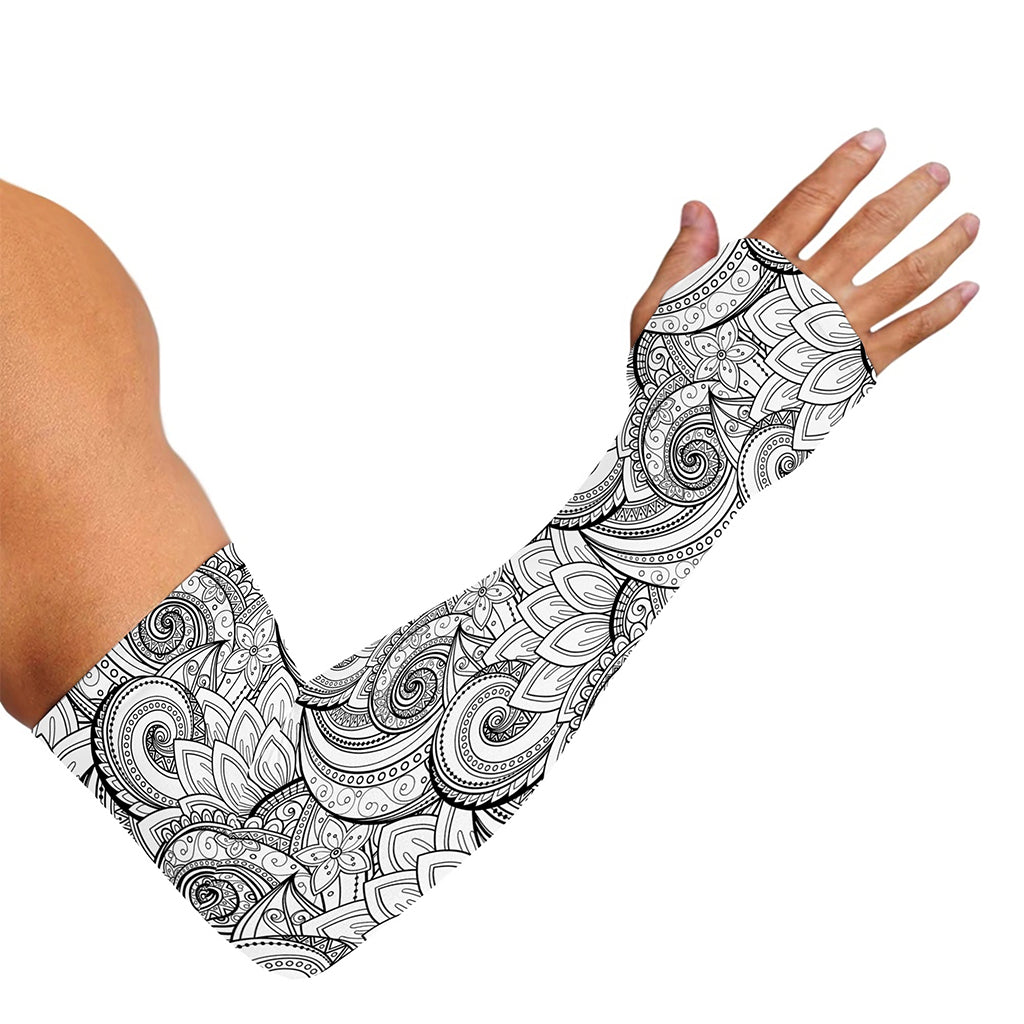 Zentangle Flower Pattern Print Sun Protection Arm Sleeves