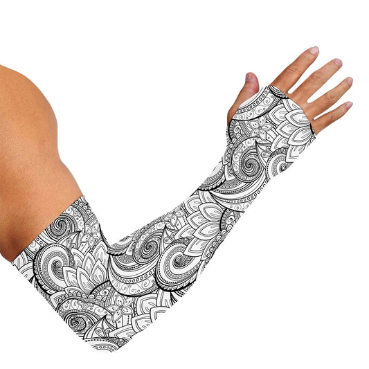 Zentangle Flower Pattern Print Sun Protection Arm Sleeves