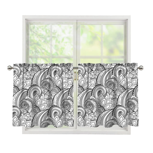 Zentangle Flower Pattern Print Tier Curtains