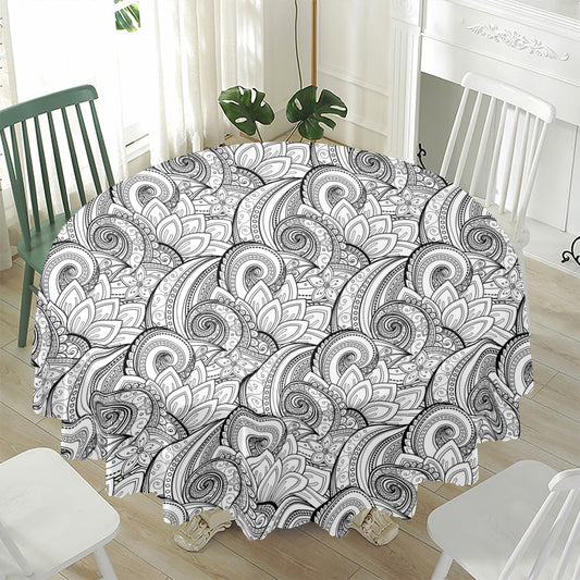 Zentangle Flower Pattern Print Waterproof Round Tablecloth