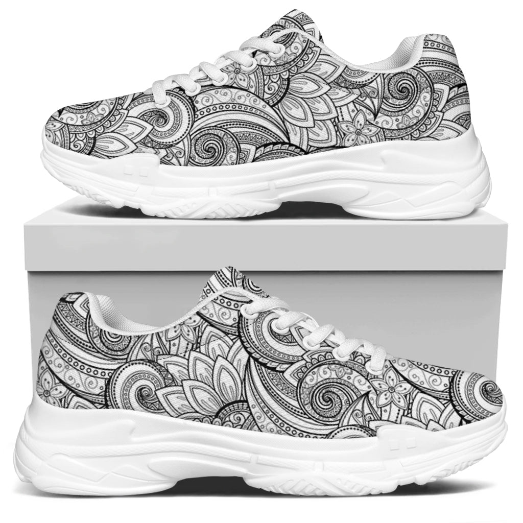 Zentangle Flower Pattern Print White Chunky Shoes