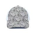 Zentangle Flower Pattern Print White Mesh Trucker Hat