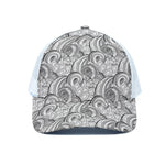 Zentangle Flower Pattern Print White Mesh Trucker Cap