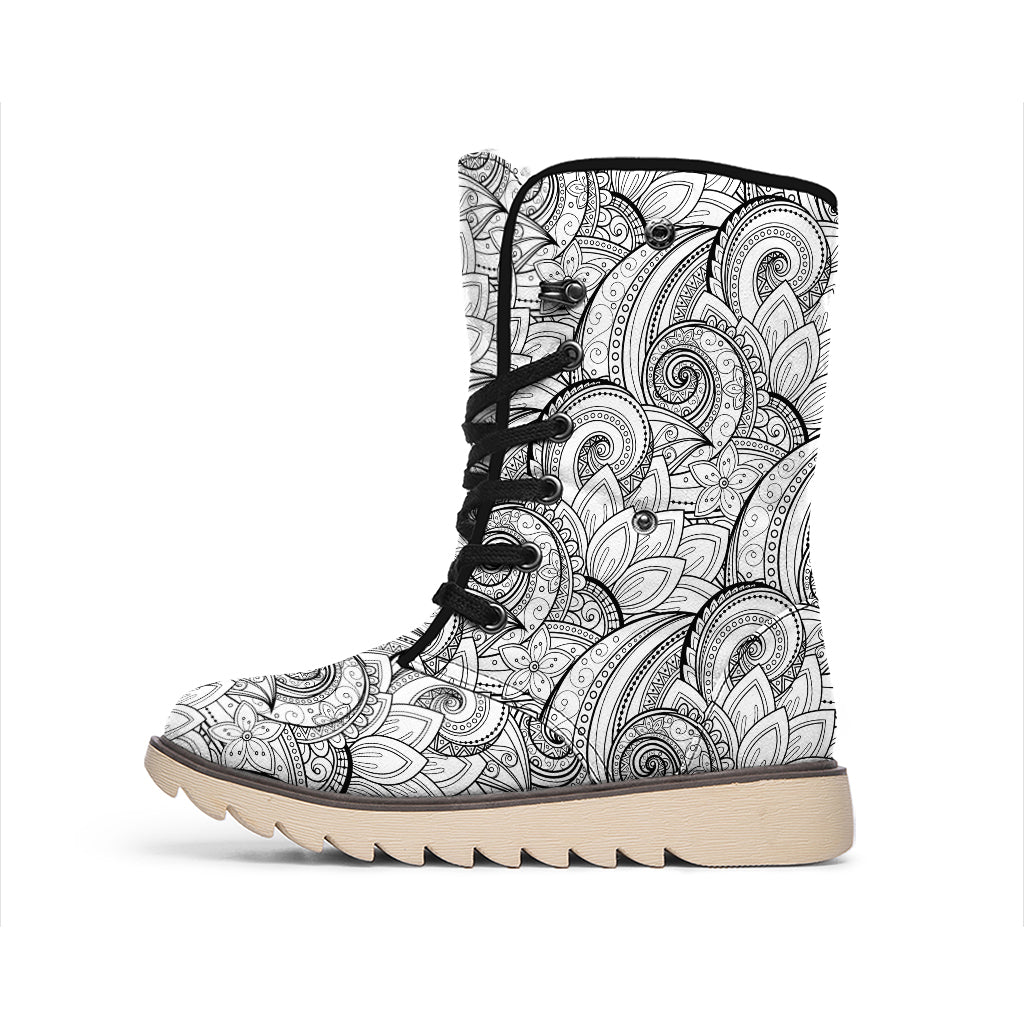 Zentangle Flower Pattern Print Winter Boots