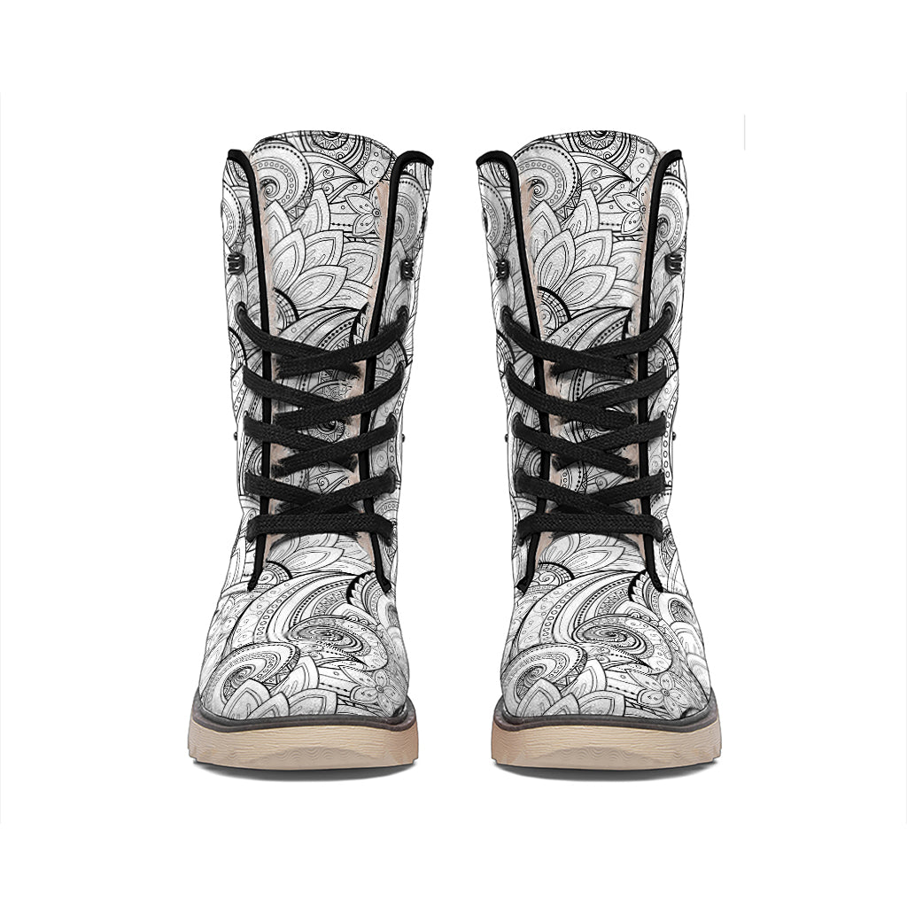 Zentangle Flower Pattern Print Winter Boots