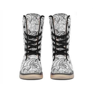 Zentangle Flower Pattern Print Winter Boots