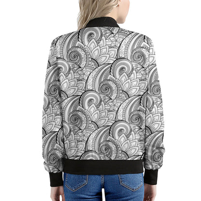 Zentangle Flower Pattern Print Women's Bomber Jacket