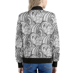 Zentangle Flower Pattern Print Women's Bomber Jacket