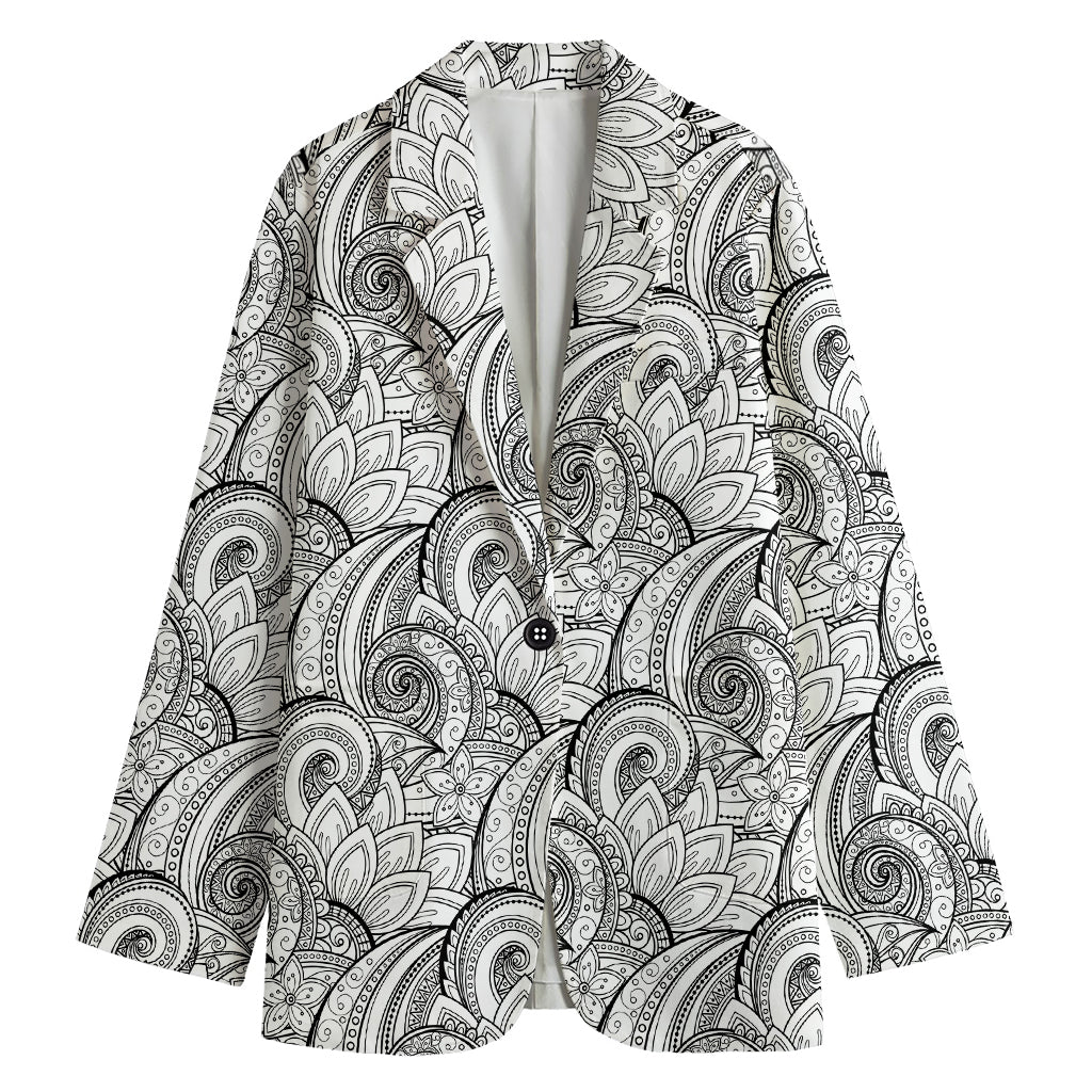 Zentangle Flower Pattern Print Women's Cotton Blazer