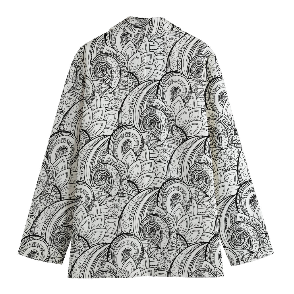 Zentangle Flower Pattern Print Women's Cotton Blazer