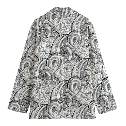Zentangle Flower Pattern Print Women's Cotton Blazer